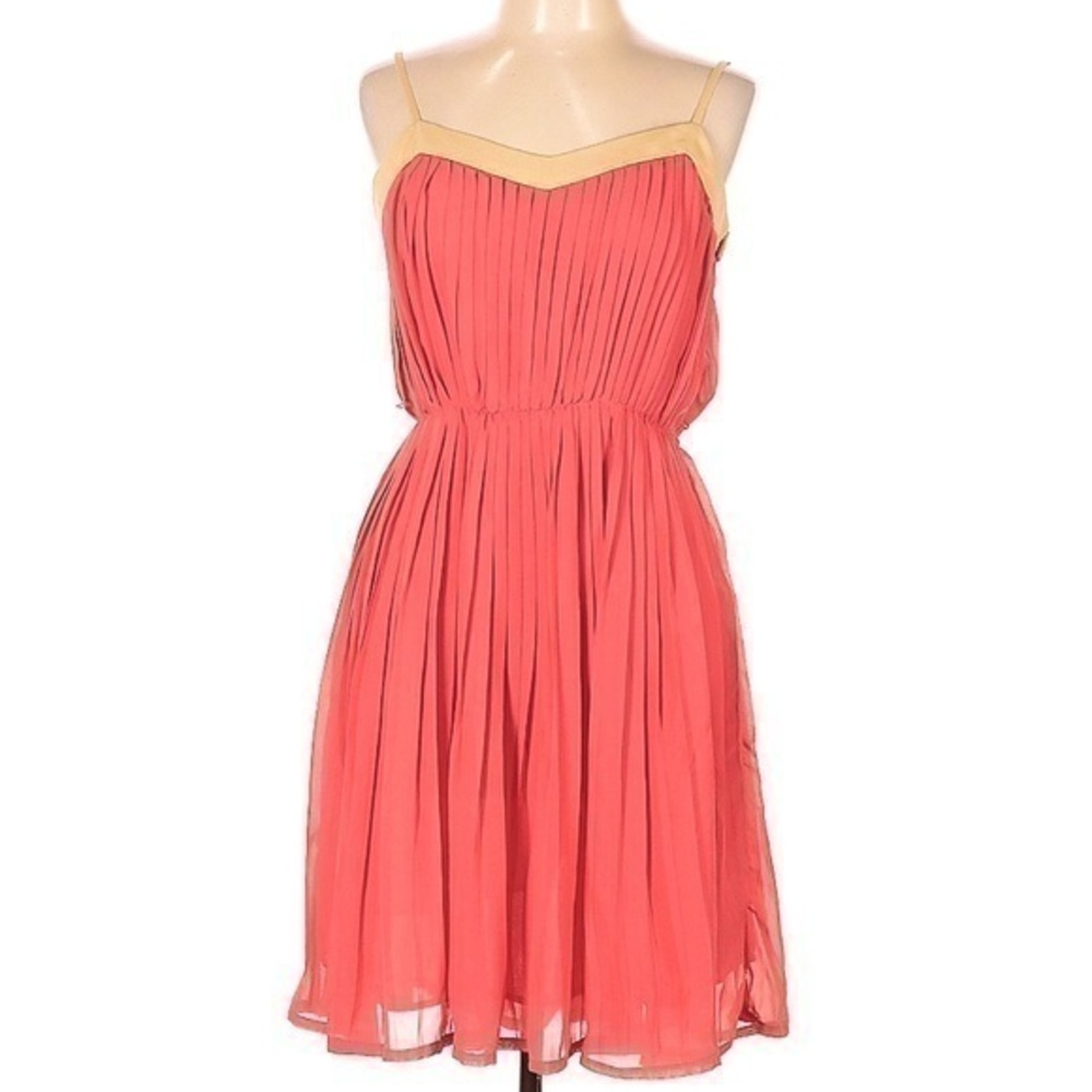 Elegant Coral Pleated Dress